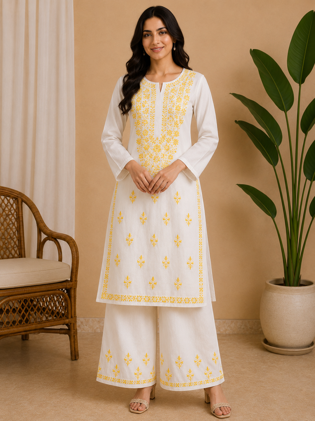 Rayon Chikankari 2 Piece Set – White Golden