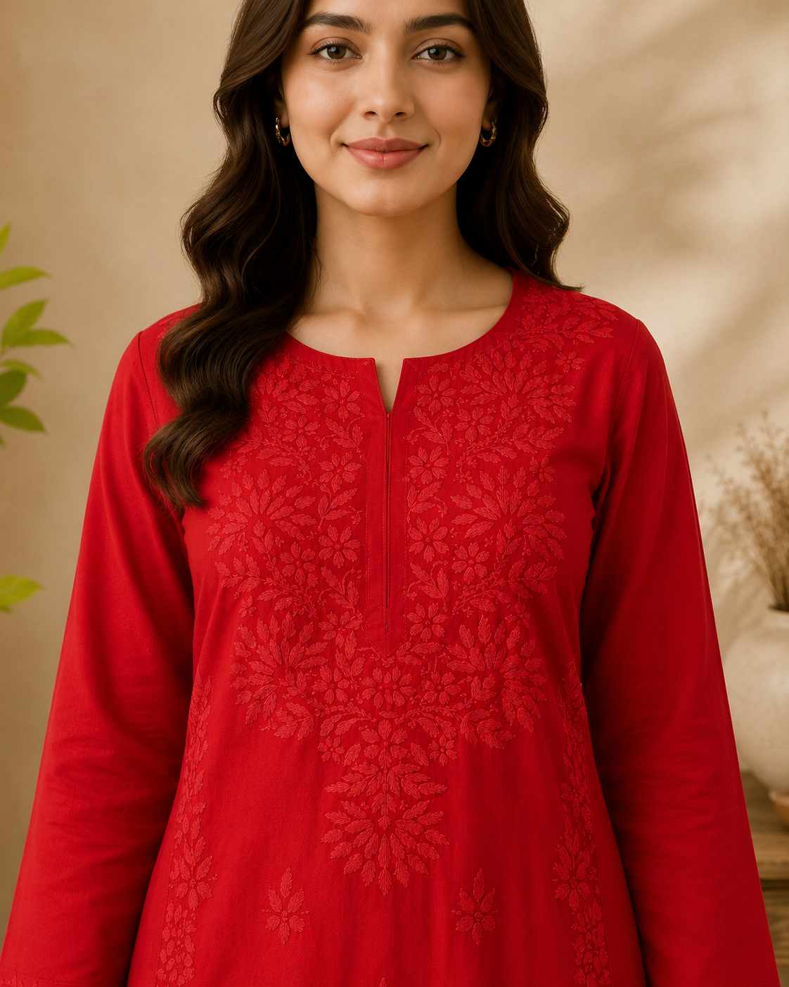 Rayon Chikankari Kurti – Red