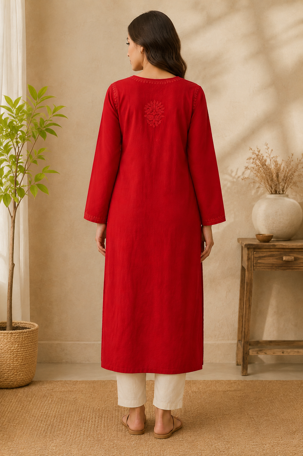 Rayon Chikankari Kurti – Red